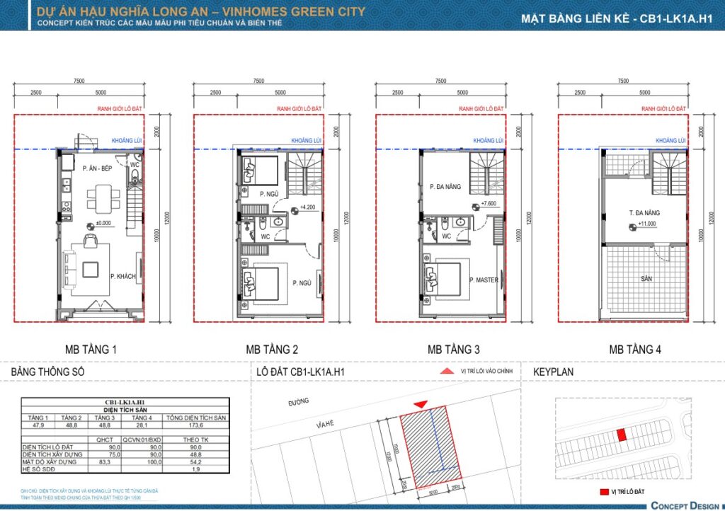 Mặt bằng Nhà phố Vinhomes Green City điển hình