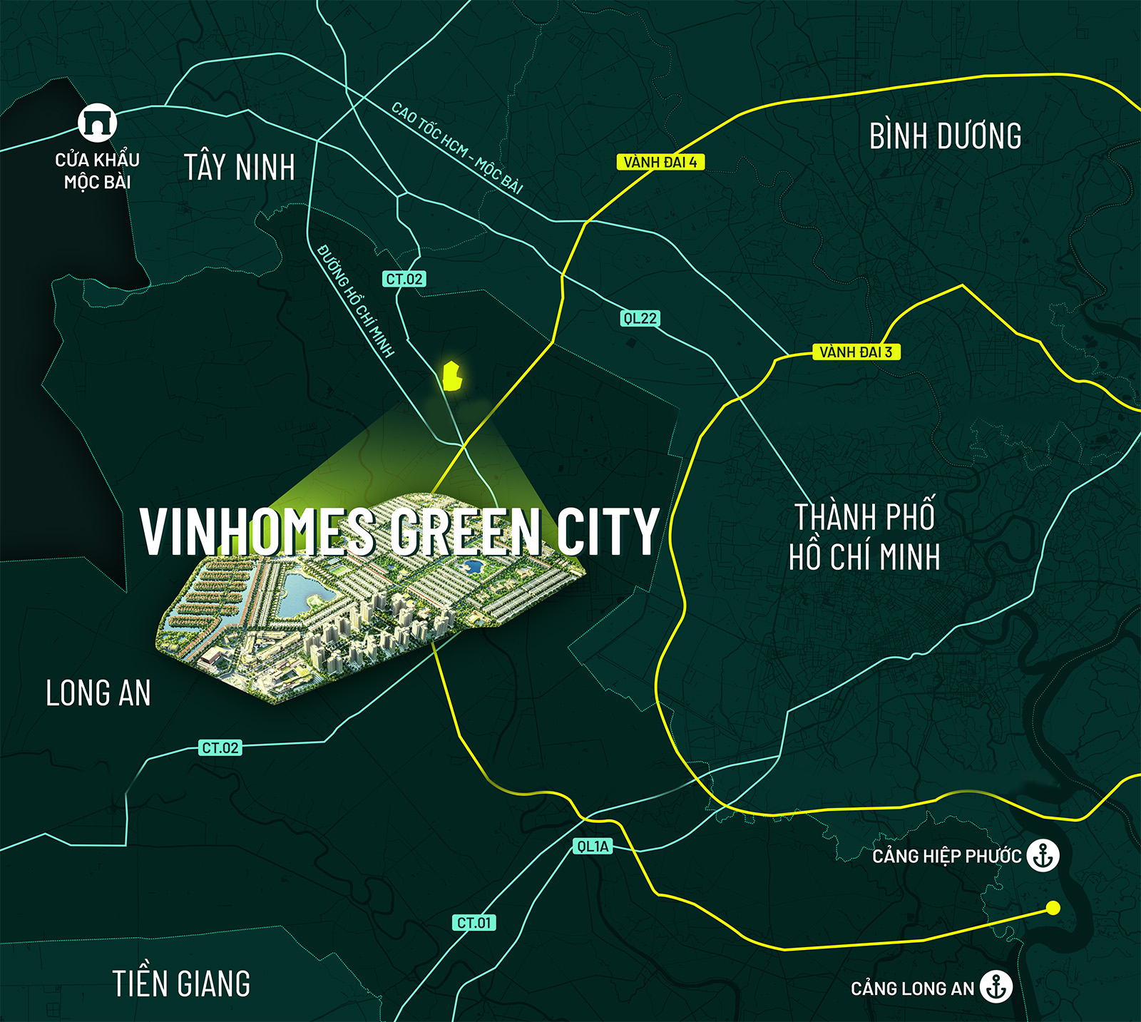 Dự án căn hộ Vinhomes Green City Long An kết nối TP. HCM, Bình Dương, Tây Ninh